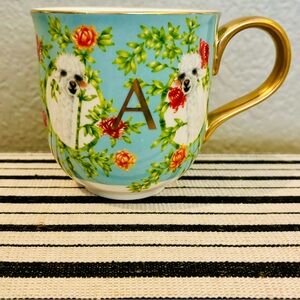 Anthropologie Blue and Gold Monogram A Llama Mug
